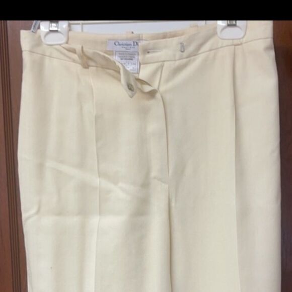 Christian dior Ivory Winter White High Waist Straight Leg wool Trouser pants 12 - Picture 1 of 2
